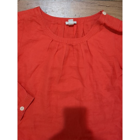 J Crew Womens Sz M/4P 3/4 Sleeve 100% Linen Top Shirt - Picture 2 of 10